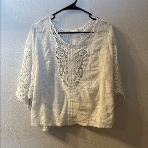 No Brand White Cropped Short Sleeve Blouse